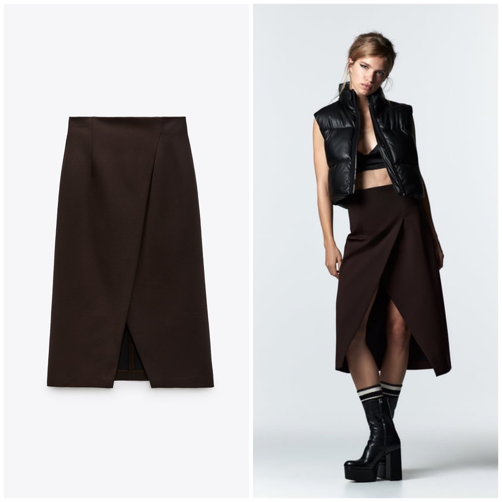 SET ZARA Midi Skirt With Slit and Blouse - Picture 2 of 8
